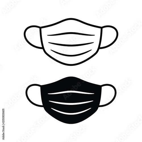 Photography Face Mask Protective Medical Mask Outline Vector Icon Isolated on White Backgrou