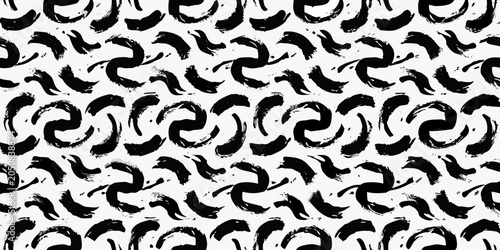 Foto Black and white abstract pattern of calligraphic brushstrokes seamless texture