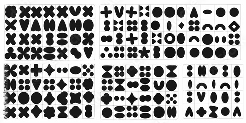 Tableau sur toile Grid Of Abstract Hand drawn Doodle Shapes Black And White Vector Illustration