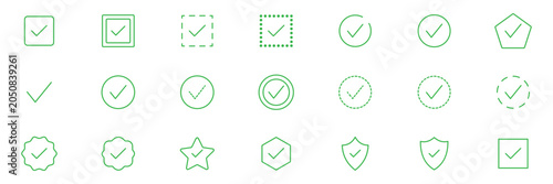 Cuadro en lienzo Set green approval check mark and red cross icons in circle and square, checklis