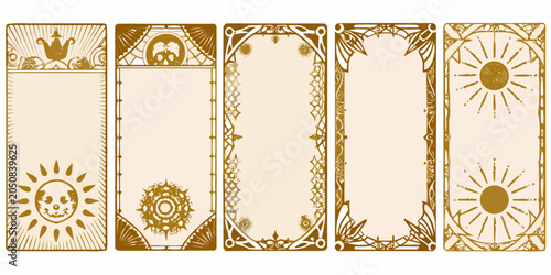 Φωτογραφία Set Of Seven Tarot Card Templates Decorative Vector Illustration Beige Backgroun