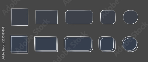 Futuristic metallic border frames set with glowing silver neon lines and geometric shapes on dark background
