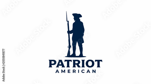Bild auf Leinwand Minimalist Silhouette of an 18th Century American Patriot Soldier Holding a Musk