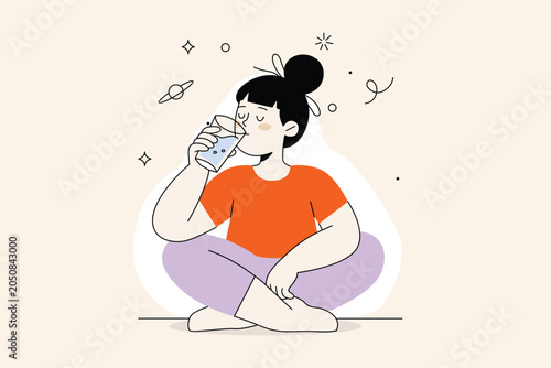 Relaxed Woman Drinking Water