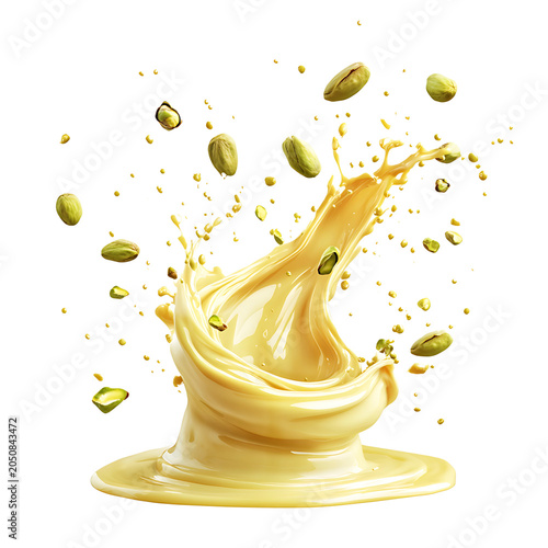 Flying Melted Pistachio Paste Swirl Splash Pis Isolated On Transparent Background