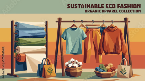 Cuadro en lienzo Sustainable eco fashion clothing collection with organic fabrics and environment