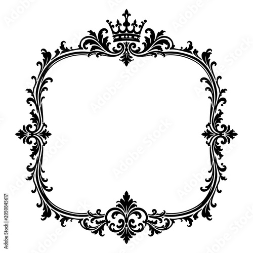 Crown frame displays an ornate royal border with intricate filigree patterns and a central emblem designed for formal certificates or sophisticated event invitations.
