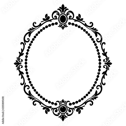 Frame features an ornate oval shape with intricate black filigree details on a clean white background.