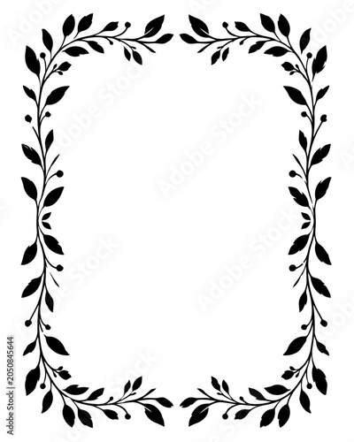 Wreath border features symmetrical leafy vines arranged in a rectangular orientation that provides an elegant structure for framing text or artistic compositions.