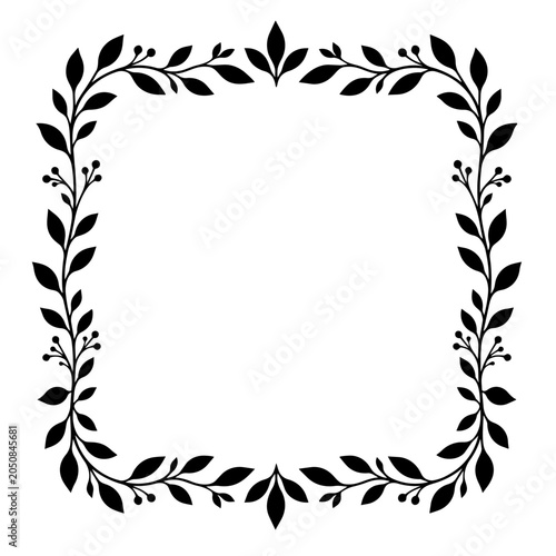 Leaf frame encircles a central area with delicate botanical patterns ideal for elegant wedding stationery and naturalistic design projects.
