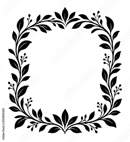 Border featuring leafy vines and small berries creates a natural, symmetrical frame for artistic projects and printed materials.