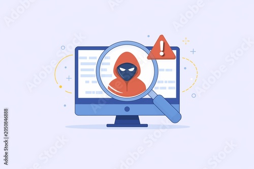 Cyber security and data protection concept with hacker on monitor