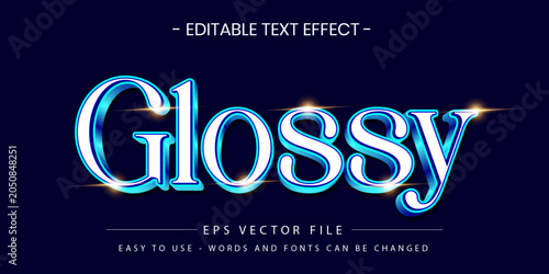 Glossy editable text effect vector on dark blue background