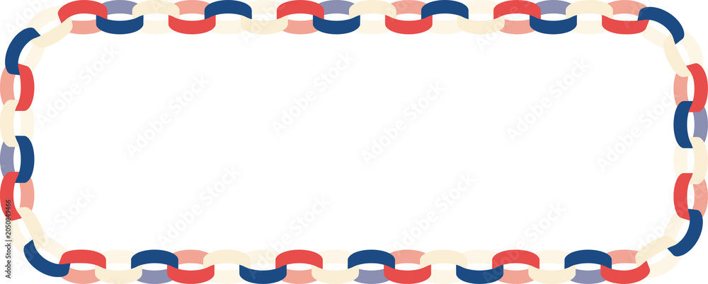 Fototapeta premium トリコロールカラーのペーパーチェーン長方形フレーム｜Tricolor Paper Chain Rectangle Frame