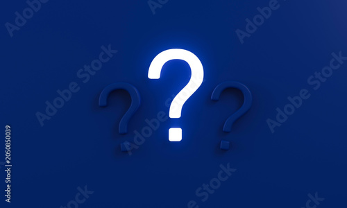 Glowing 3d question mark symbol on a dark blue background