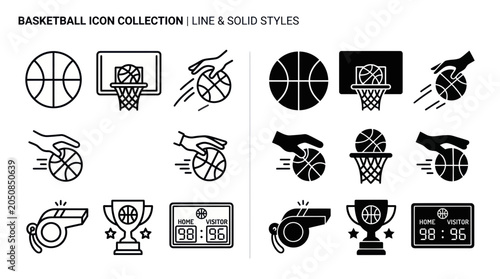 Foto Basketball Icon Collection: Line and Solid Styles for Sports Design