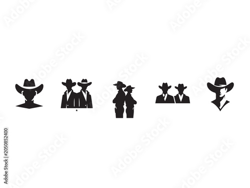 Cowboys Silhouettes Graphic Design, Western Theme, Digital Art, Minimalist, Studio Setting, Creative Concept
