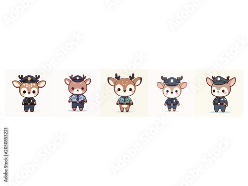 Action-Packed Police Deer Characters in Uniforms - Cute Illustrations for Kids - Playful Cartoon Style