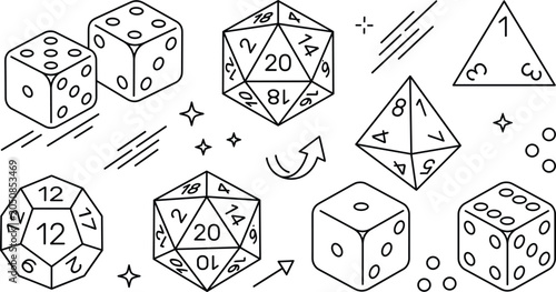 Canvas-taulu Roleplaying game polyhedral dice vector icon set with d20 d12 d8 d4 standard cub