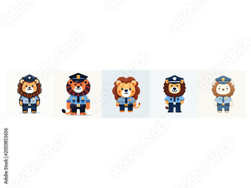 Fun Police Animals, Cartoon Characters, Illustration, Whimsical Scene, Cute Environment, Front View, Playful Concept