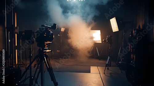 Cinematic Film Studio Scene With Smoke And Professional Lighting
