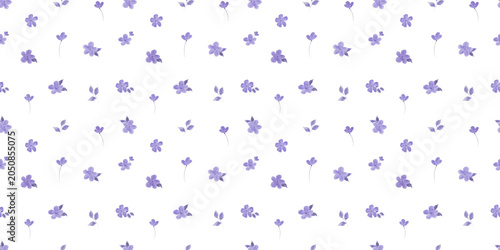 Watercolour seamless violet pattern with abstract flowers. Hand drawn ditsy print for textiles, wallpaper, and fabric designs