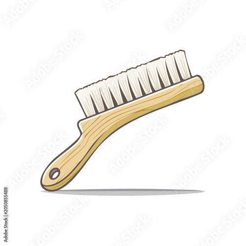 Wooden brush with white bristles on white background