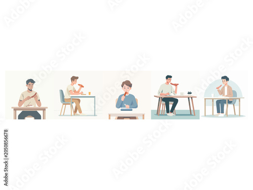 Men Enjoying Food at Different Tables in a Calm Environment