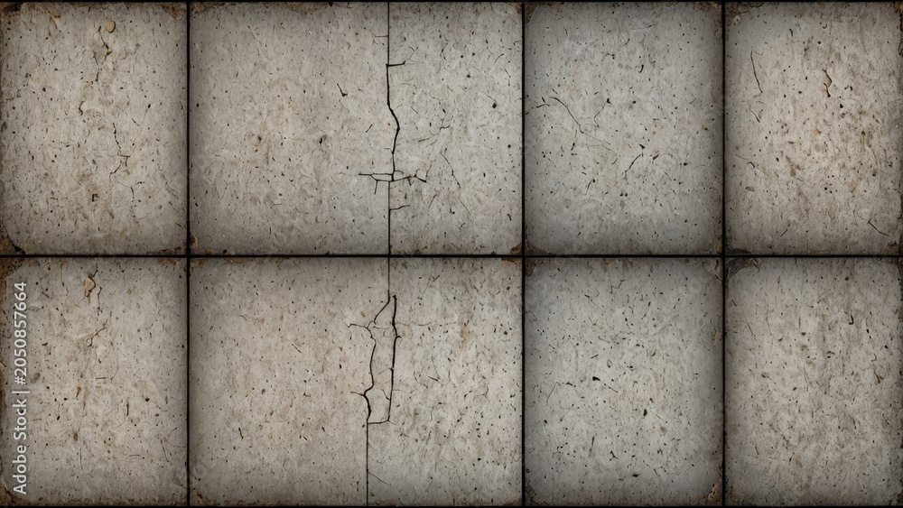 Fototapeta premium Cracked concrete tiles showing signs of age and wear with a textured surface