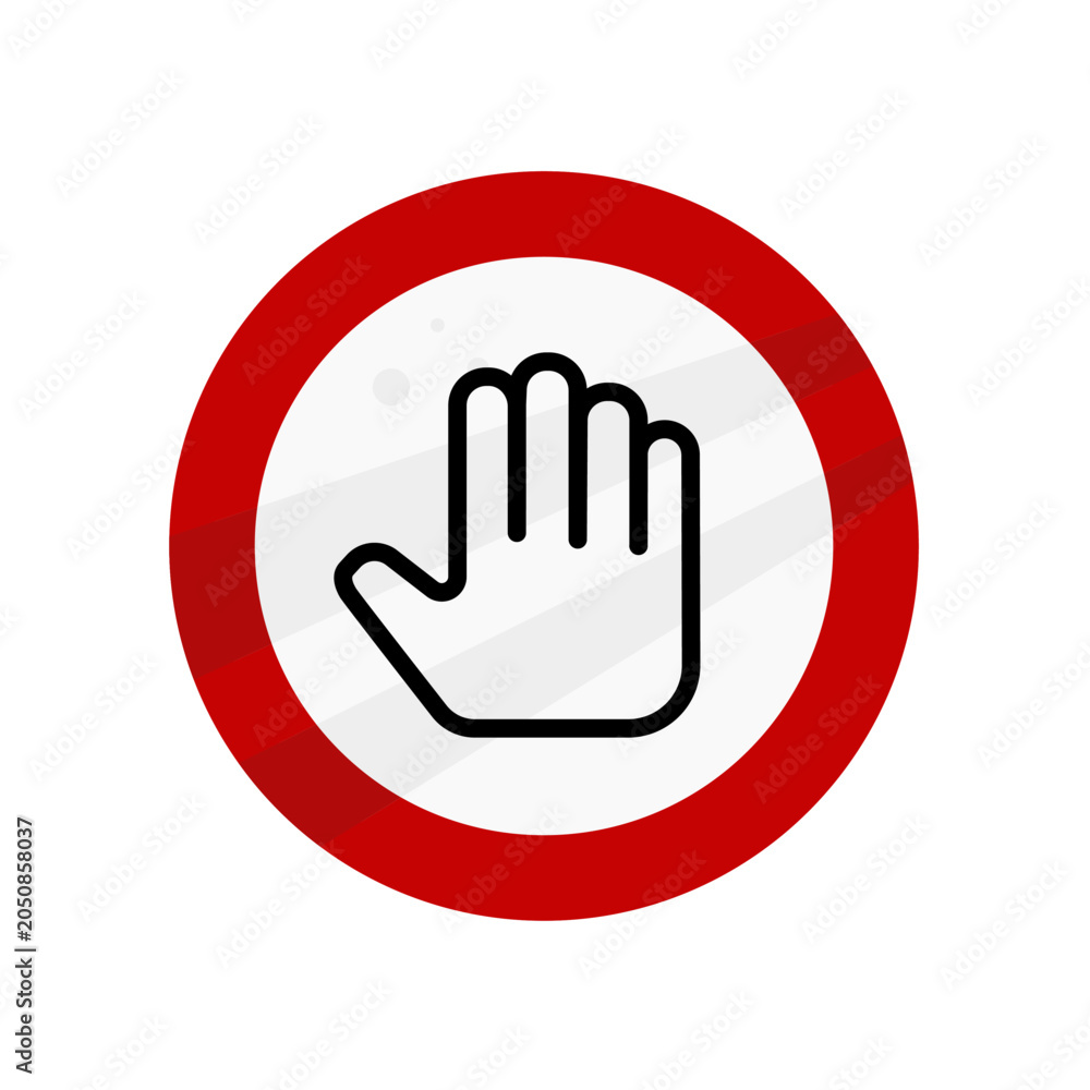 Fototapeta premium Round stop warning sign with hand. Vector illustration