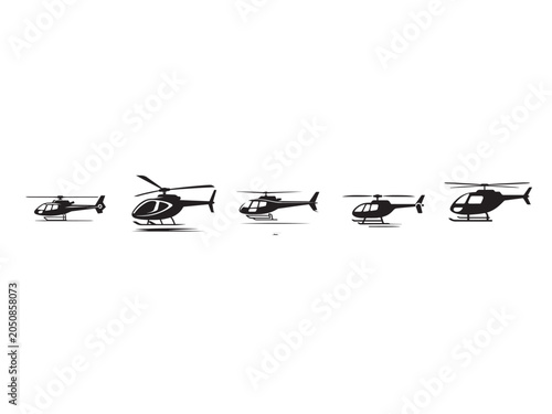 Helicopter Fleet Showcase, Aviation, Studio, Illustration, Digital Art, Side View, Modern Design