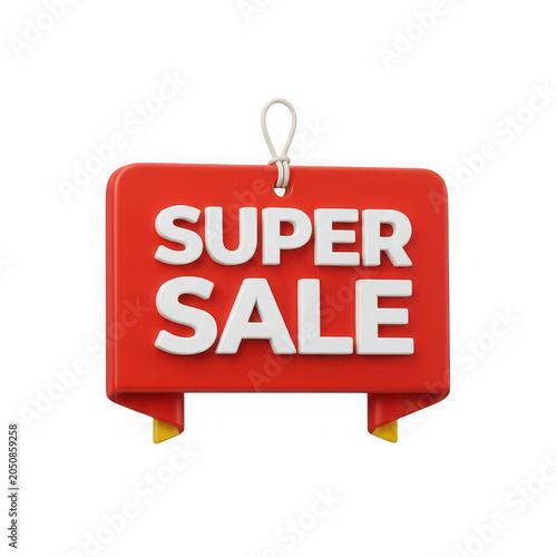 Bright Super Sale promo tag banner, commercial discount label isolated