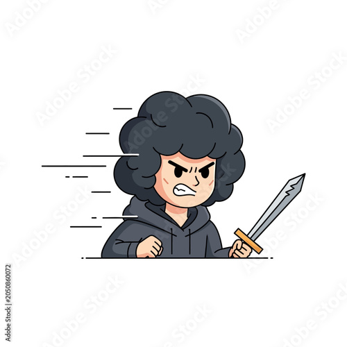Pixel Art Character with Sword, Furious Expression, Running