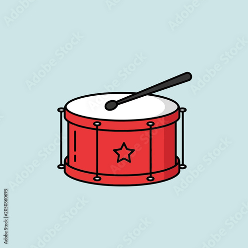 Red Drum with Stick on Light Blue Background
