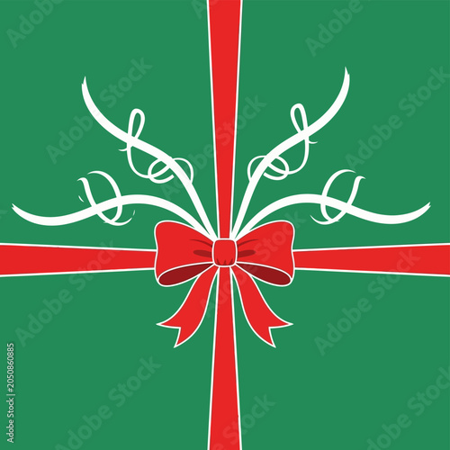 Red Ribbon Bow with Swirls on Green Background
