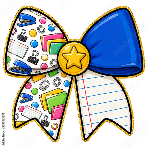 Organized Back to School Glitter Bow with Gold Star and Office Supplies