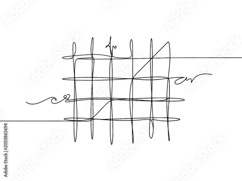 Abstract single line drawing of a grid structure with flowing lines and a wave shape suggesting freedom and creativity