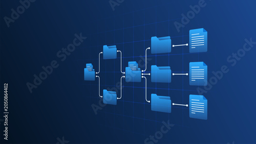 Digital document management workflow automation system with file processing and data flow diagram.