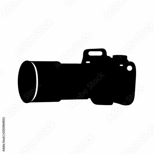 Simple silhouette of a professional digital single lens reflex camera with lens