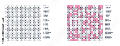 Hard Animal Word Search Activity Sheet
