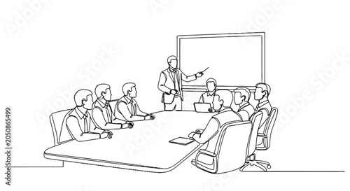 Professional Business Meeting with a Presenter Leading a Discussion in a Corporate Conference Room