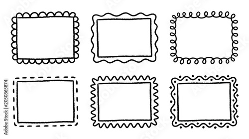 Hand Drawn Cute Doodle Rectangle Borders and Frame Set