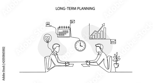 strategic business meeting focused on long-term planning with data charts and scheduling tools