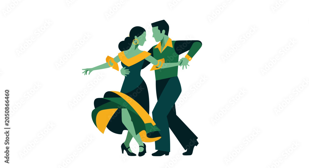 Fototapeta premium Elegant couple dancing in vintage ballroom style attire.