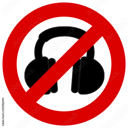 Señal de prohibido usar auriculares, icono de restricción de cascos de música o audio sobre fondo transparente.