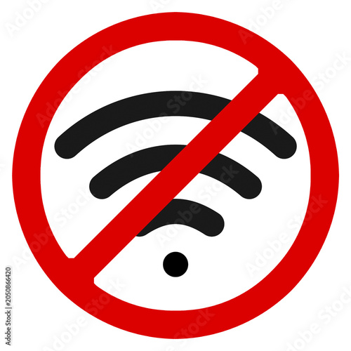 Señal de prohibido wifi, icono de sin conexión a internet ni redes inalámbricas sobre fondo transparente.
