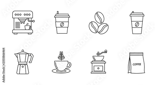 Картината върху платно Coffee Icon Set in Thin Line Style for Cafe and Barista Design