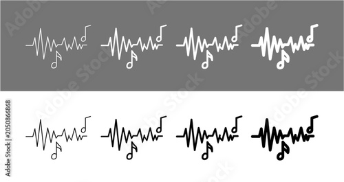 Bild auf Leinwand Waveform Sound Frequency and Music Note Track Audio Line Icon Vector Illustratio