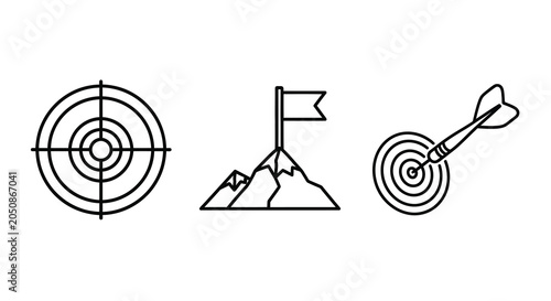 Foto Target Mountain Peak And Dartboard With Dart Line Illustration
