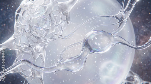 Futuristic Liquid Glass Science Background with Abstract Molecular Technology